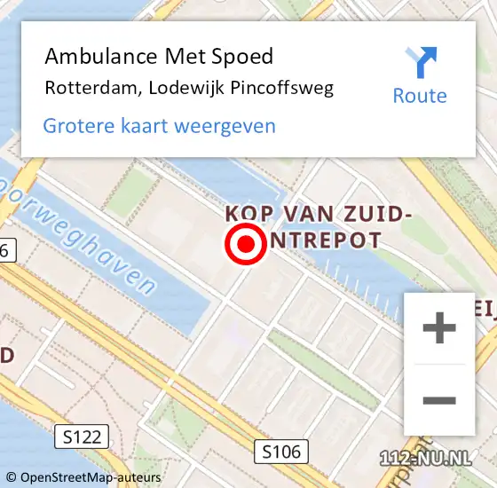 Locatie op kaart van de 112 melding: Ambulance Met Spoed Naar Rotterdam, Lodewijk Pincoffsweg op 18 oktober 2024 16:36