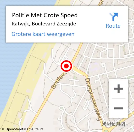 Locatie op kaart van de 112 melding: Politie Met Grote Spoed Naar Katwijk, Boulevard Zeezijde op 18 oktober 2024 16:43