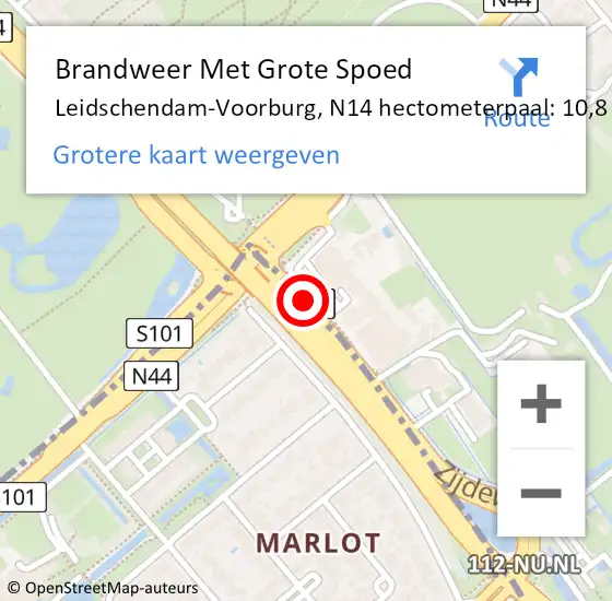 Locatie op kaart van de 112 melding: Brandweer Met Grote Spoed Naar Leidschendam-Voorburg, N14 hectometerpaal: 10,8 op 18 oktober 2024 16:46