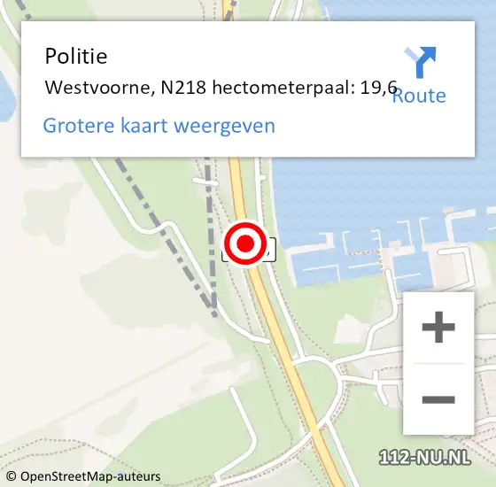 Locatie op kaart van de 112 melding: Politie Westvoorne, N218 hectometerpaal: 19,6 op 18 oktober 2024 16:47