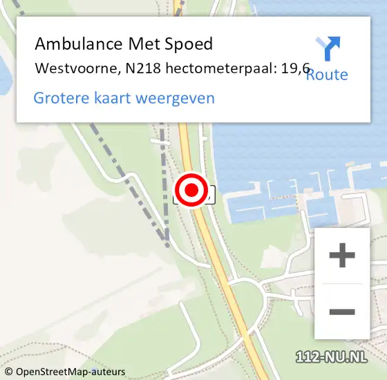 Locatie op kaart van de 112 melding: Ambulance Met Spoed Naar Westvoorne, N218 hectometerpaal: 19,6 op 18 oktober 2024 16:48