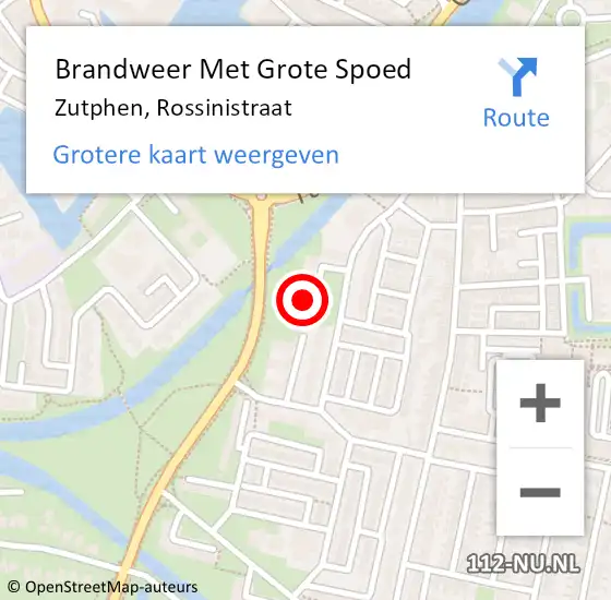 Locatie op kaart van de 112 melding: Brandweer Met Grote Spoed Naar Zutphen, Rossinistraat op 18 oktober 2024 17:09