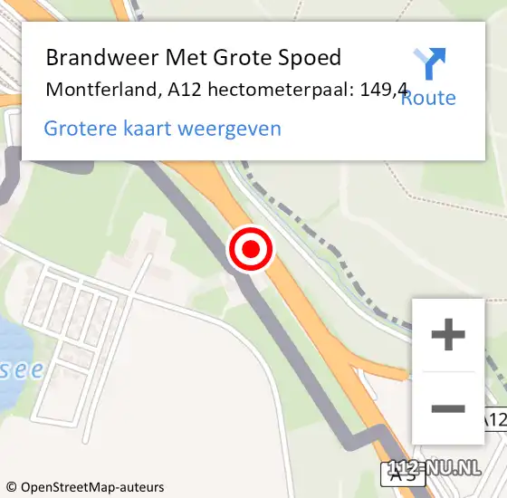 Locatie op kaart van de 112 melding: Brandweer Met Grote Spoed Naar Montferland, A12 hectometerpaal: 149,4 op 18 oktober 2024 17:15