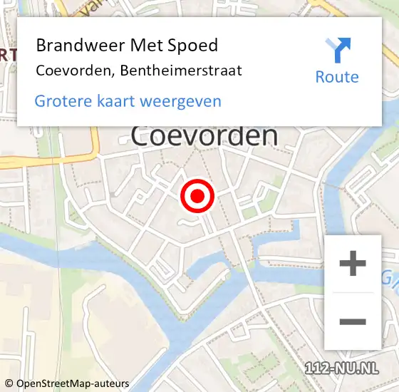 Locatie op kaart van de 112 melding: Brandweer Met Spoed Naar Coevorden, Bentheimerstraat op 18 oktober 2024 17:16