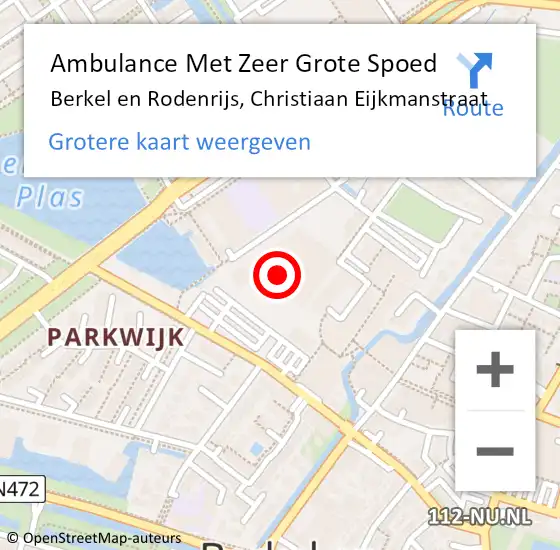 Locatie op kaart van de 112 melding: Ambulance Met Zeer Grote Spoed Naar Berkel en Rodenrijs, Christiaan Eijkmanstraat op 18 oktober 2024 17:19