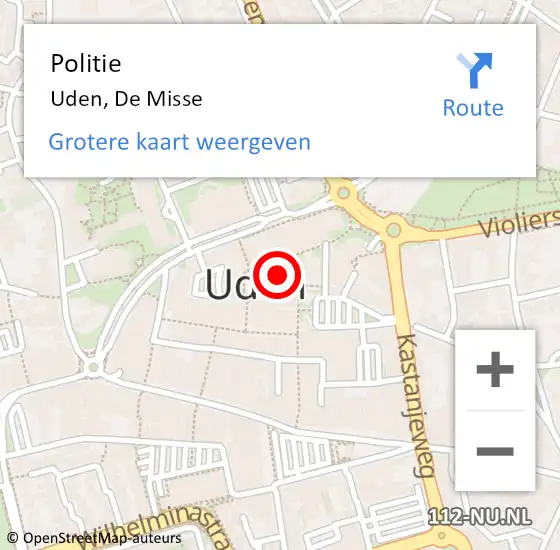 Locatie op kaart van de 112 melding: Politie Uden, De Misse op 18 oktober 2024 17:27