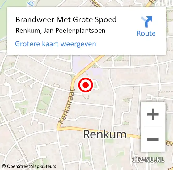 Locatie op kaart van de 112 melding: Brandweer Met Grote Spoed Naar Renkum, Jan Peelenplantsoen op 18 oktober 2024 17:35