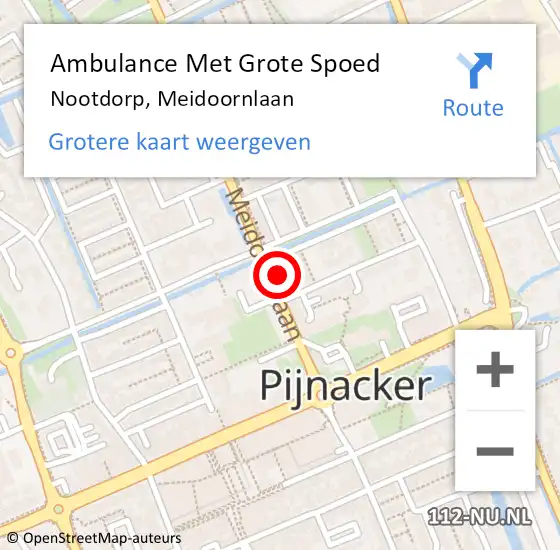 Locatie op kaart van de 112 melding: Ambulance Met Grote Spoed Naar Nootdorp, Meidoornlaan op 18 oktober 2024 17:45