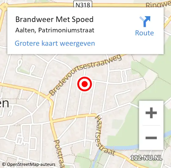 Locatie op kaart van de 112 melding: Brandweer Met Spoed Naar Aalten, Patrimoniumstraat op 18 oktober 2024 17:54