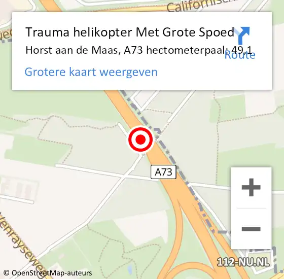 Locatie op kaart van de 112 melding: Trauma helikopter Met Grote Spoed Naar Horst aan de Maas, A73 hectometerpaal: 49,1 op 18 oktober 2024 17:55