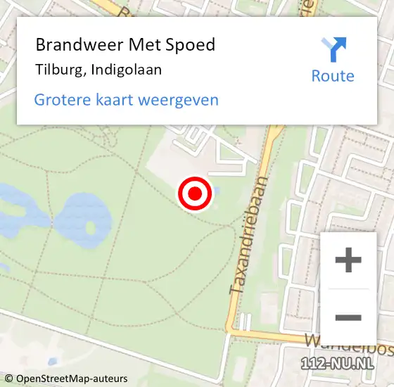 Locatie op kaart van de 112 melding: Brandweer Met Spoed Naar Tilburg, Indigolaan op 18 oktober 2024 17:58