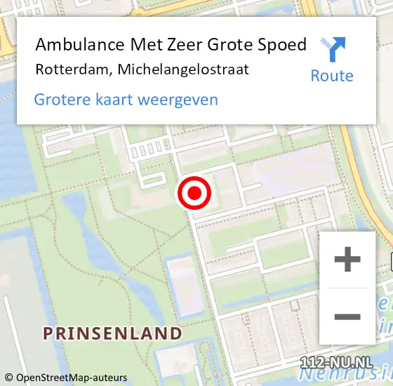 Locatie op kaart van de 112 melding: Ambulance Met Zeer Grote Spoed Naar Rotterdam, Michelangelostraat op 18 oktober 2024 18:26