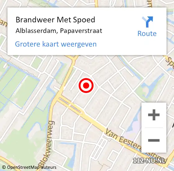 Locatie op kaart van de 112 melding: Brandweer Met Spoed Naar Alblasserdam, Papaverstraat op 18 oktober 2024 18:30