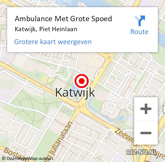 Locatie op kaart van de 112 melding: Ambulance Met Grote Spoed Naar Katwijk, Piet Heinlaan op 18 oktober 2024 18:44