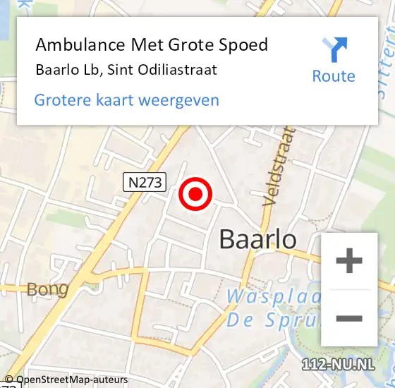 Locatie op kaart van de 112 melding: Ambulance Met Grote Spoed Naar Baarlo Lb, Sint Odiliastraat op 23 oktober 2014 21:53