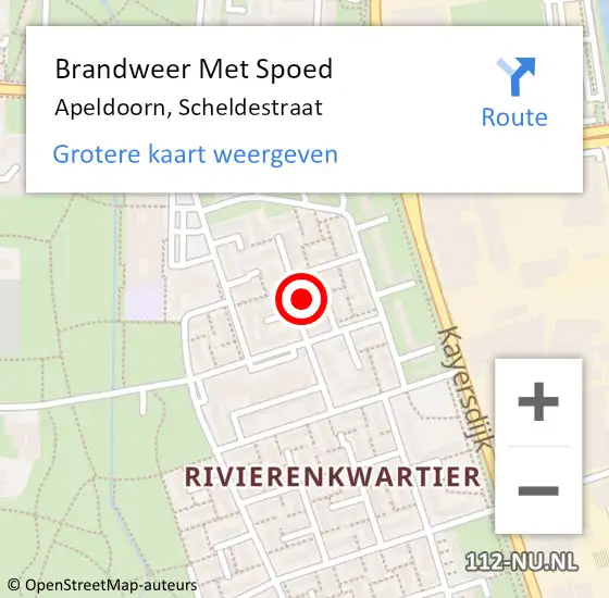 Locatie op kaart van de 112 melding: Brandweer Met Spoed Naar Apeldoorn, Scheldestraat op 18 oktober 2024 19:05