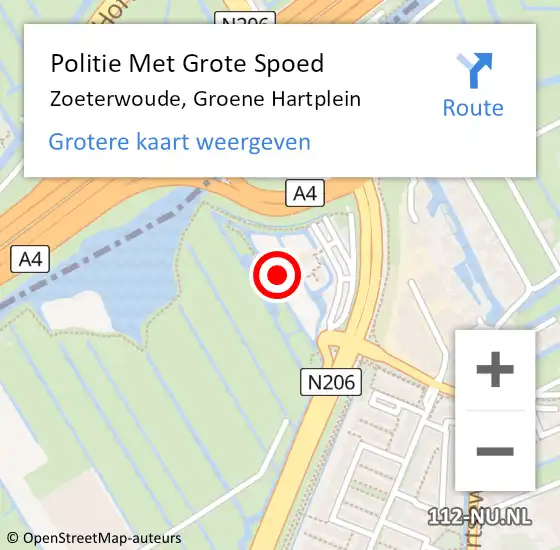 Locatie op kaart van de 112 melding: Politie Met Grote Spoed Naar Zoeterwoude, Groene Hartplein op 18 oktober 2024 19:06