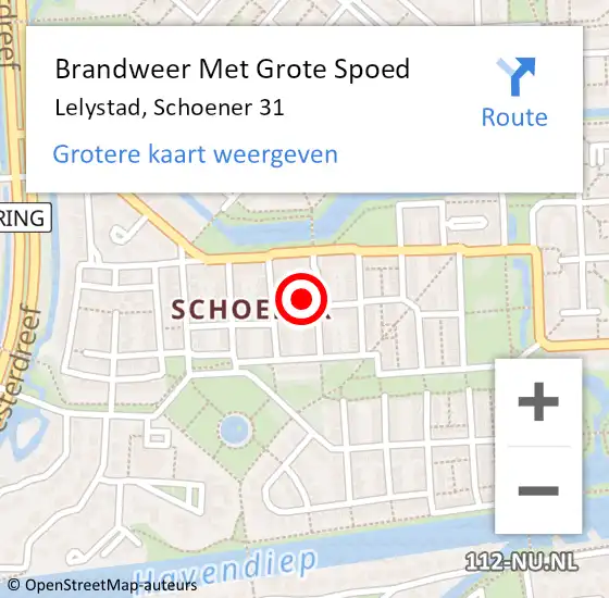 Locatie op kaart van de 112 melding: Brandweer Met Grote Spoed Naar Lelystad, Schoener 31 op 18 oktober 2024 19:27