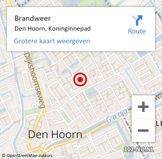 Locatie op kaart van de 112 melding: Brandweer Den Hoorn, Koninginnepad op 18 oktober 2024 19:31