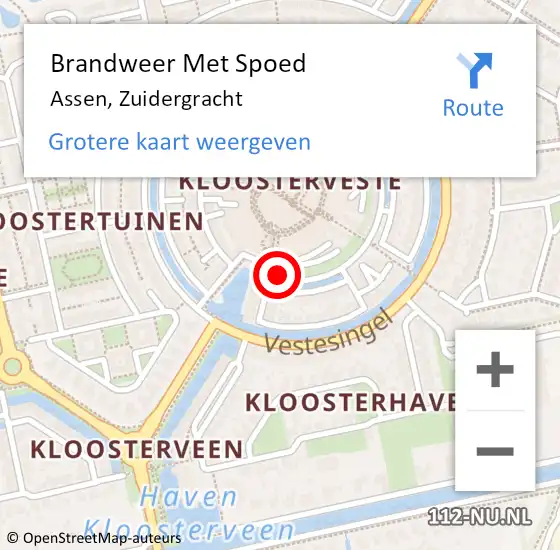 Locatie op kaart van de 112 melding: Brandweer Met Spoed Naar Assen, Zuidergracht op 18 oktober 2024 19:43