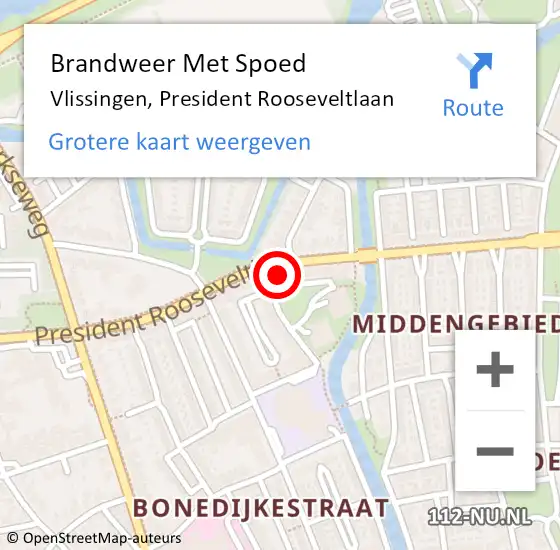 Locatie op kaart van de 112 melding: Brandweer Met Spoed Naar Vlissingen, President Rooseveltlaan op 18 oktober 2024 20:12