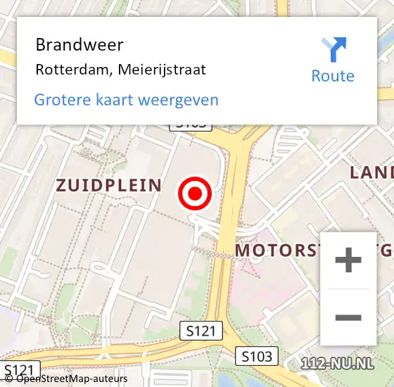 Locatie op kaart van de 112 melding: Brandweer Rotterdam, Meierijstraat op 18 oktober 2024 20:14