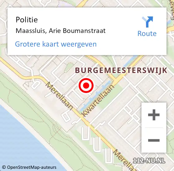 Locatie op kaart van de 112 melding: Politie Maassluis, Arie Boumanstraat op 18 oktober 2024 20:29