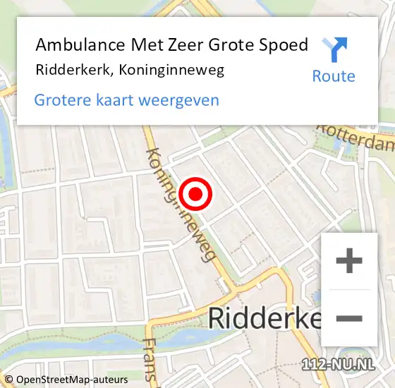 Locatie op kaart van de 112 melding: Ambulance Met Zeer Grote Spoed Naar Ridderkerk, Koninginneweg op 18 oktober 2024 20:51