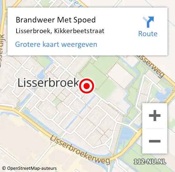 Locatie op kaart van de 112 melding: Brandweer Met Spoed Naar Lisserbroek, Kikkerbeetstraat op 18 oktober 2024 20:51