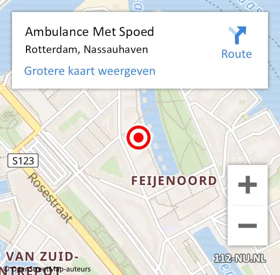 Locatie op kaart van de 112 melding: Ambulance Met Spoed Naar Rotterdam, Nassauhaven op 18 oktober 2024 21:09