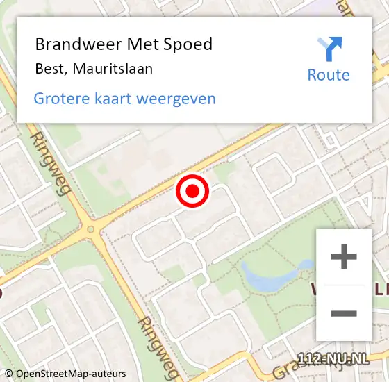 Locatie op kaart van de 112 melding: Brandweer Met Spoed Naar Best, Mauritslaan op 18 oktober 2024 21:37