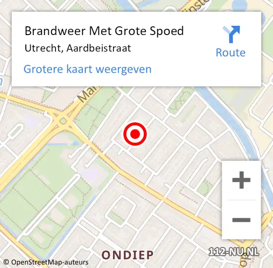 Locatie op kaart van de 112 melding: Brandweer Met Grote Spoed Naar Utrecht, Aardbeistraat op 18 oktober 2024 21:55