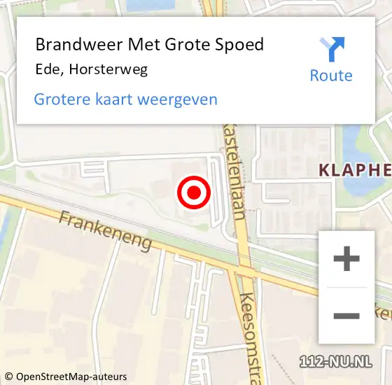 Locatie op kaart van de 112 melding: Brandweer Met Grote Spoed Naar Ede, Horsterweg op 18 oktober 2024 21:58