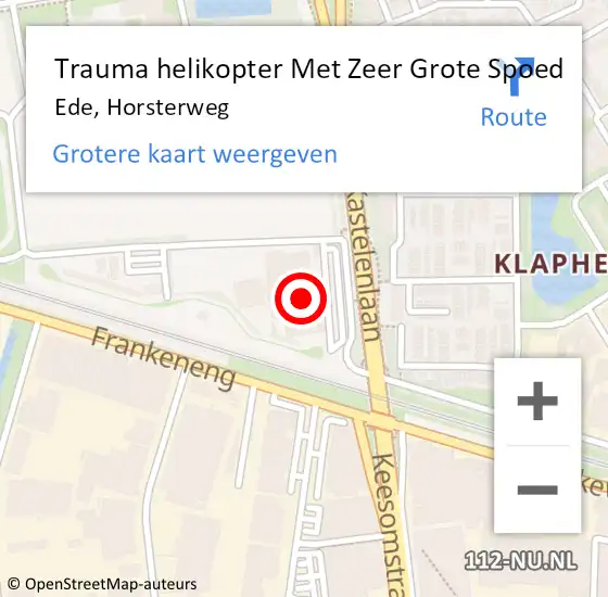 Locatie op kaart van de 112 melding: Trauma helikopter Met Zeer Grote Spoed Naar Ede, Horsterweg op 18 oktober 2024 22:03