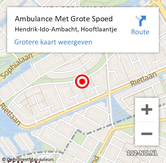 Locatie op kaart van de 112 melding: Ambulance Met Grote Spoed Naar Hendrik-Ido-Ambacht, Hooftlaantje op 18 oktober 2024 22:04