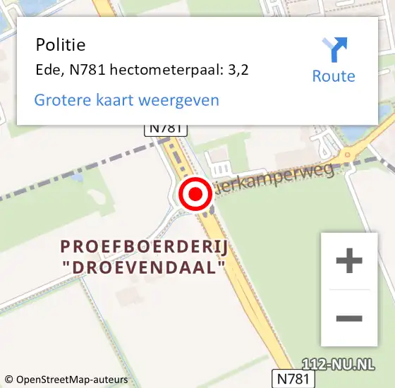 Locatie op kaart van de 112 melding: Politie Ede, N781 hectometerpaal: 3,2 op 18 oktober 2024 22:06