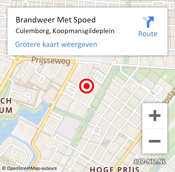 Locatie op kaart van de 112 melding: Brandweer Met Spoed Naar Culemborg, Koopmansgildeplein op 18 oktober 2024 22:42