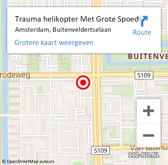 Locatie op kaart van de 112 melding: Trauma helikopter Met Grote Spoed Naar Amsterdam, Buitenveldertselaan op 18 oktober 2024 22:43