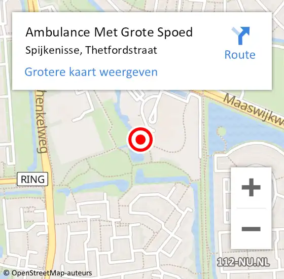 Locatie op kaart van de 112 melding: Ambulance Met Grote Spoed Naar Spijkenisse, Thetfordstraat op 18 oktober 2024 22:53