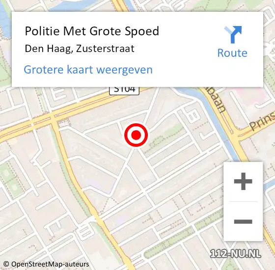 Locatie op kaart van de 112 melding: Politie Met Grote Spoed Naar Den Haag, Zusterstraat op 18 oktober 2024 23:49