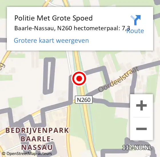 Locatie op kaart van de 112 melding: Politie Met Grote Spoed Naar Baarle-Nassau, N260 hectometerpaal: 7,3 op 19 oktober 2024 00:02