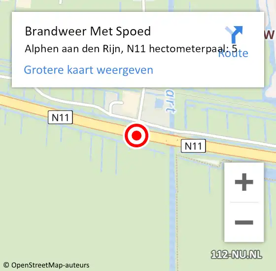 Locatie op kaart van de 112 melding: Brandweer Met Spoed Naar Alphen aan den Rijn, N11 hectometerpaal: 5 op 19 oktober 2024 00:08