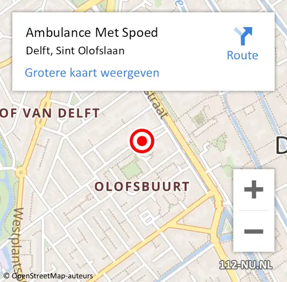 Locatie op kaart van de 112 melding: Ambulance Met Spoed Naar Delft, Sint Olofslaan op 19 oktober 2024 00:11