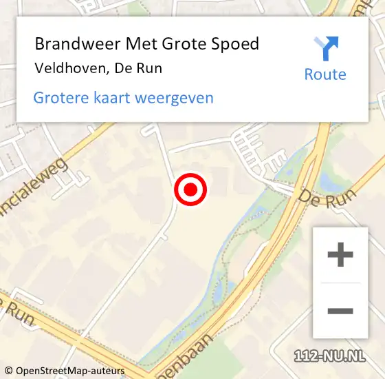 Locatie op kaart van de 112 melding: Brandweer Met Grote Spoed Naar Veldhoven, De Run op 19 oktober 2024 00:19