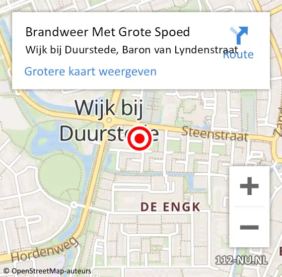 Locatie op kaart van de 112 melding: Brandweer Met Grote Spoed Naar Wijk bij Duurstede, Baron van Lyndenstraat op 19 oktober 2024 00:32