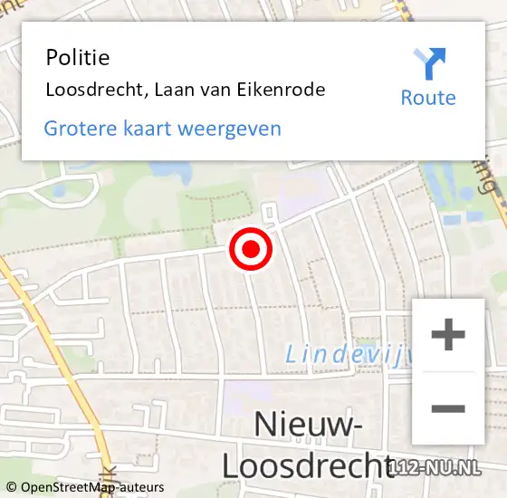 Locatie op kaart van de 112 melding: Politie Loosdrecht, Laan van Eikenrode op 19 oktober 2024 00:43