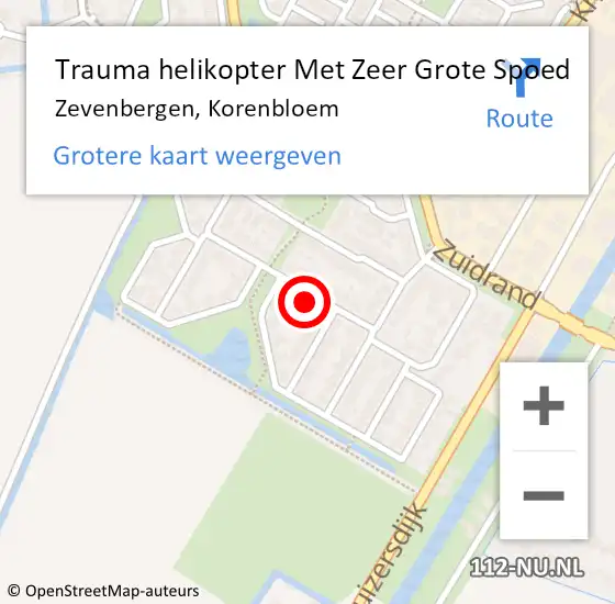 Locatie op kaart van de 112 melding: Trauma helikopter Met Zeer Grote Spoed Naar Zevenbergen, Korenbloem op 19 oktober 2024 00:48