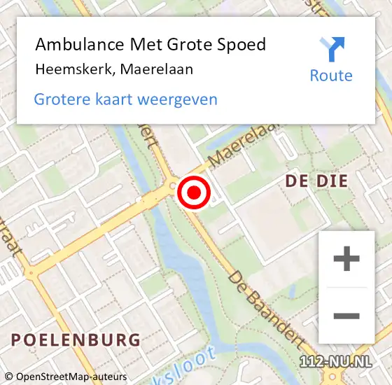 Locatie op kaart van de 112 melding: Ambulance Met Grote Spoed Naar Heemskerk, Maerelaan op 19 oktober 2024 00:51