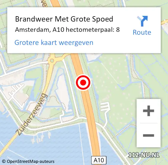 Locatie op kaart van de 112 melding: Brandweer Met Grote Spoed Naar Amsterdam, A10 hectometerpaal: 8 op 19 oktober 2024 01:28