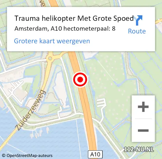 Locatie op kaart van de 112 melding: Trauma helikopter Met Grote Spoed Naar Amsterdam, A10 hectometerpaal: 8 op 19 oktober 2024 01:30